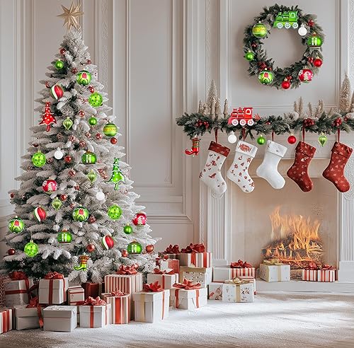 Miniatura 8 de 34 adornos de bolas de Navidad, decoración colgante de plástico brillante rojo y verde, bolas de elfo, decoración de árbol de Navidad, decoración
