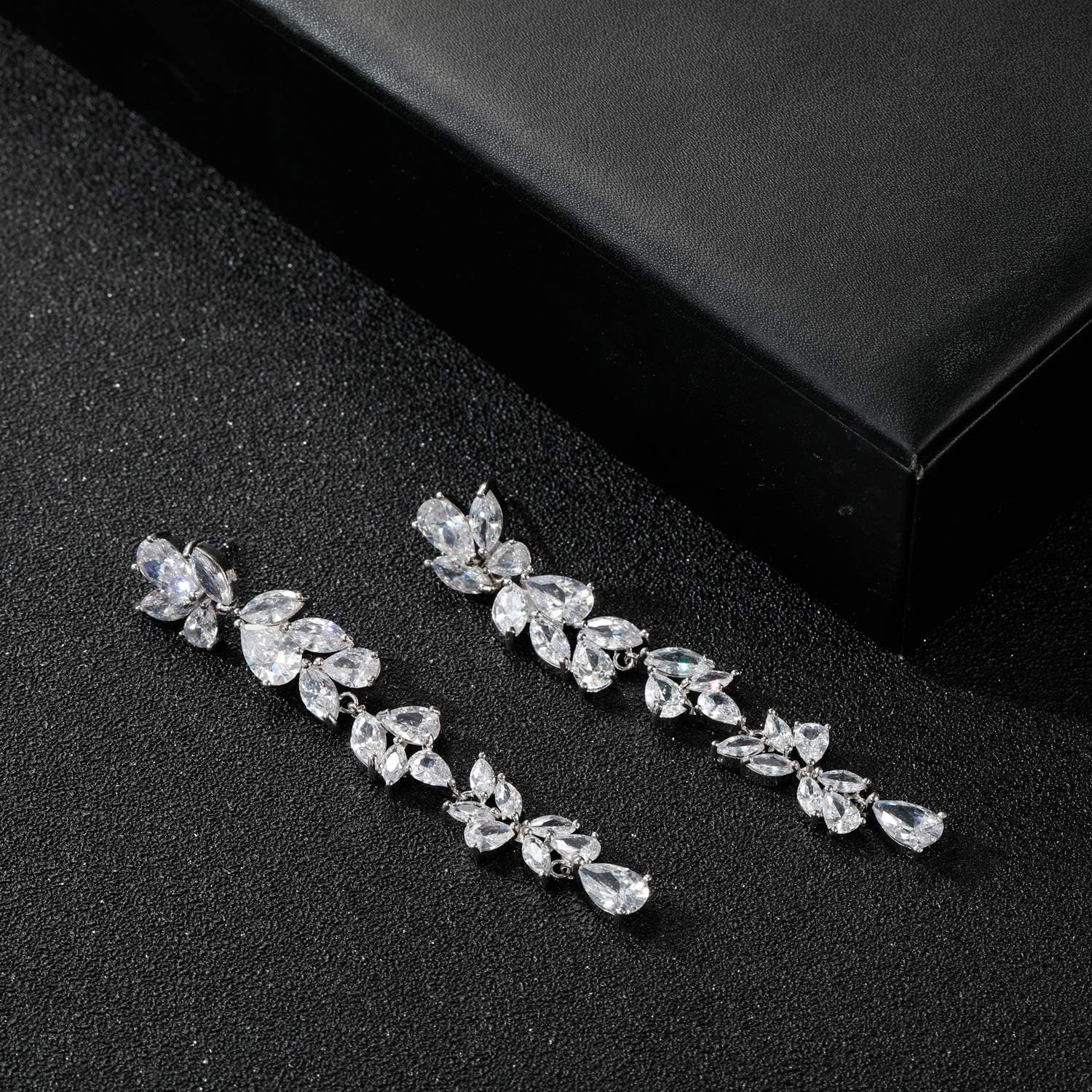 SWEETV Cubic Zirconia Bridal Earrings for Women Brides, Crystal Chandelier Wedding Drop Earrings for Prom or Pageant - Image 4