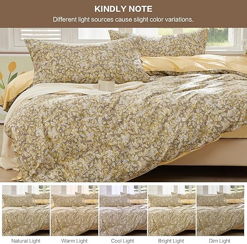 Miniatura 30 de SAPHREAS Juego de funda de edredón de hojas botánicas, tamaño King, 3 piezas, hojas amarillas, juego de funda de edredón 100% algodón suave, 1 funda