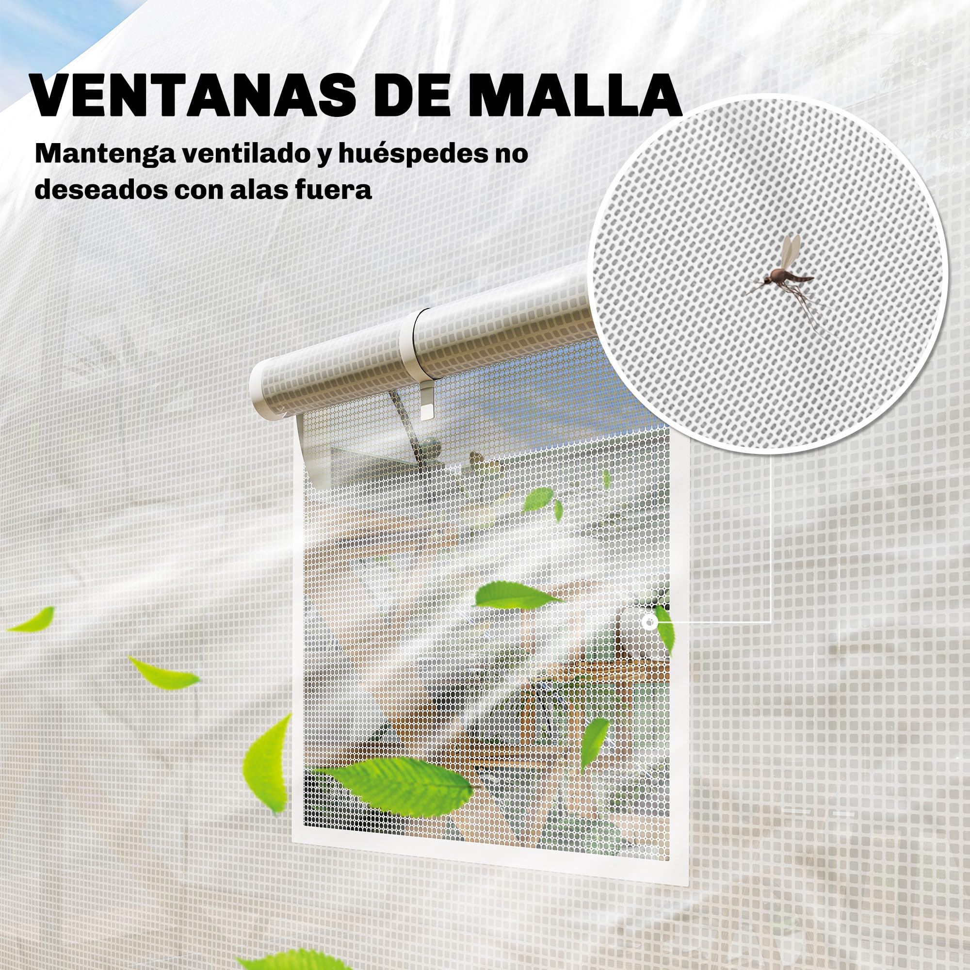 Outsunny Invernadero de Exterior 3,5x2x2 m Invernadero de Túnel con 6 Ventanas de Malla y Puerta Enrollable con Cremallera Invernadero de Huerto Anti-UV para Patio Jardín Blanco
