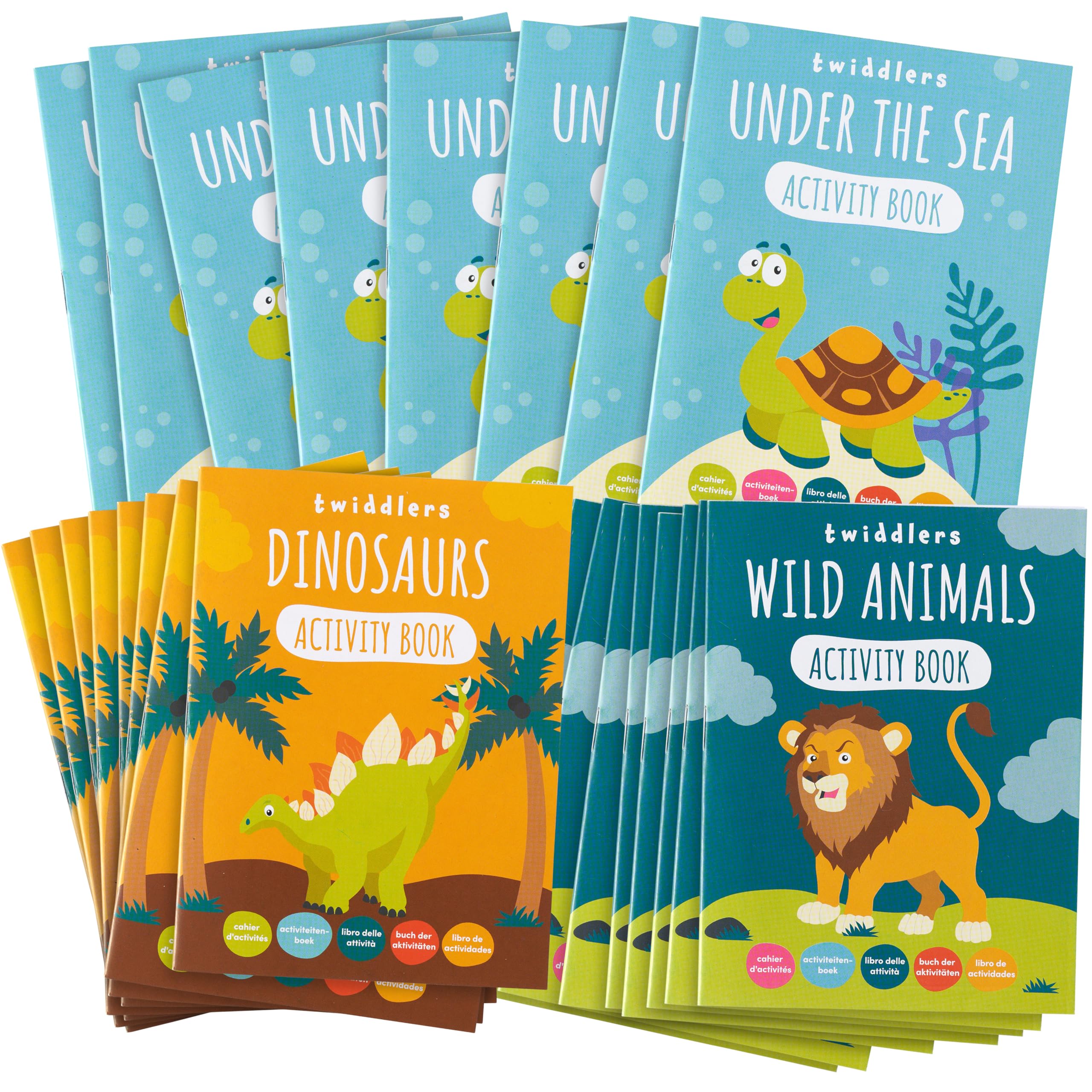 THE TWIDDLERS - 24 Mini Colouring Activity Books for Kids, A6 Size - Learning Safari Dinosaur & Sea Animals for Children, Perfect Mini Activity Books for Party Bags Birthday Favours Fillers - Ages 4-8