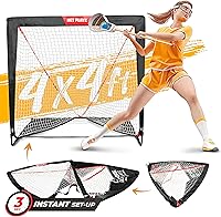 NETPLAYZ 4x4x4 Ft Portable Lacrosse Goal - Quick Fold Fiberglass Frame, Lightweight Foldable Practice Net with Carry Bag