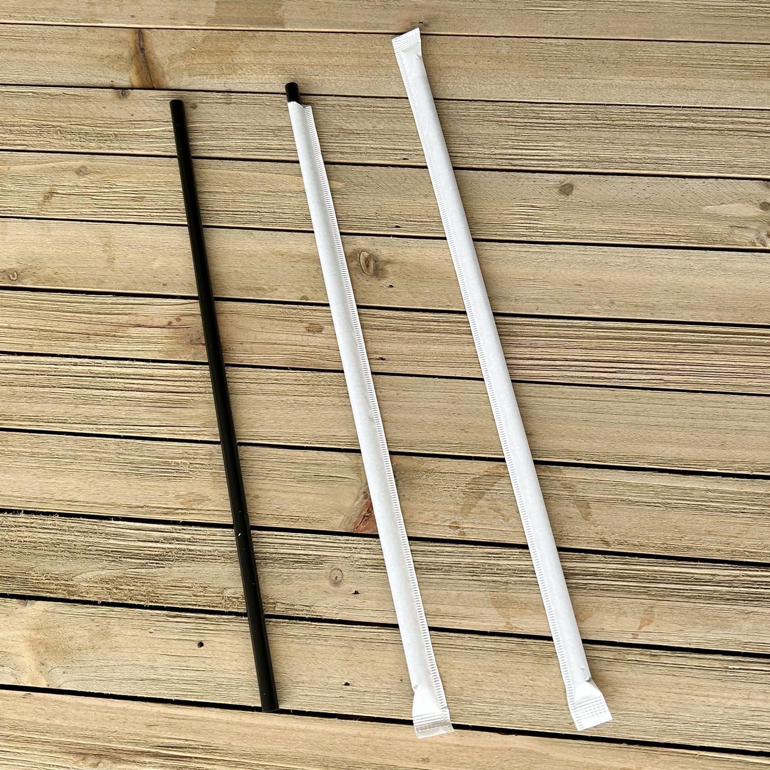 Boardwalk Individually Wrapped Giant Straws, 10.25", Polypropylene, Black, Case of 1,200