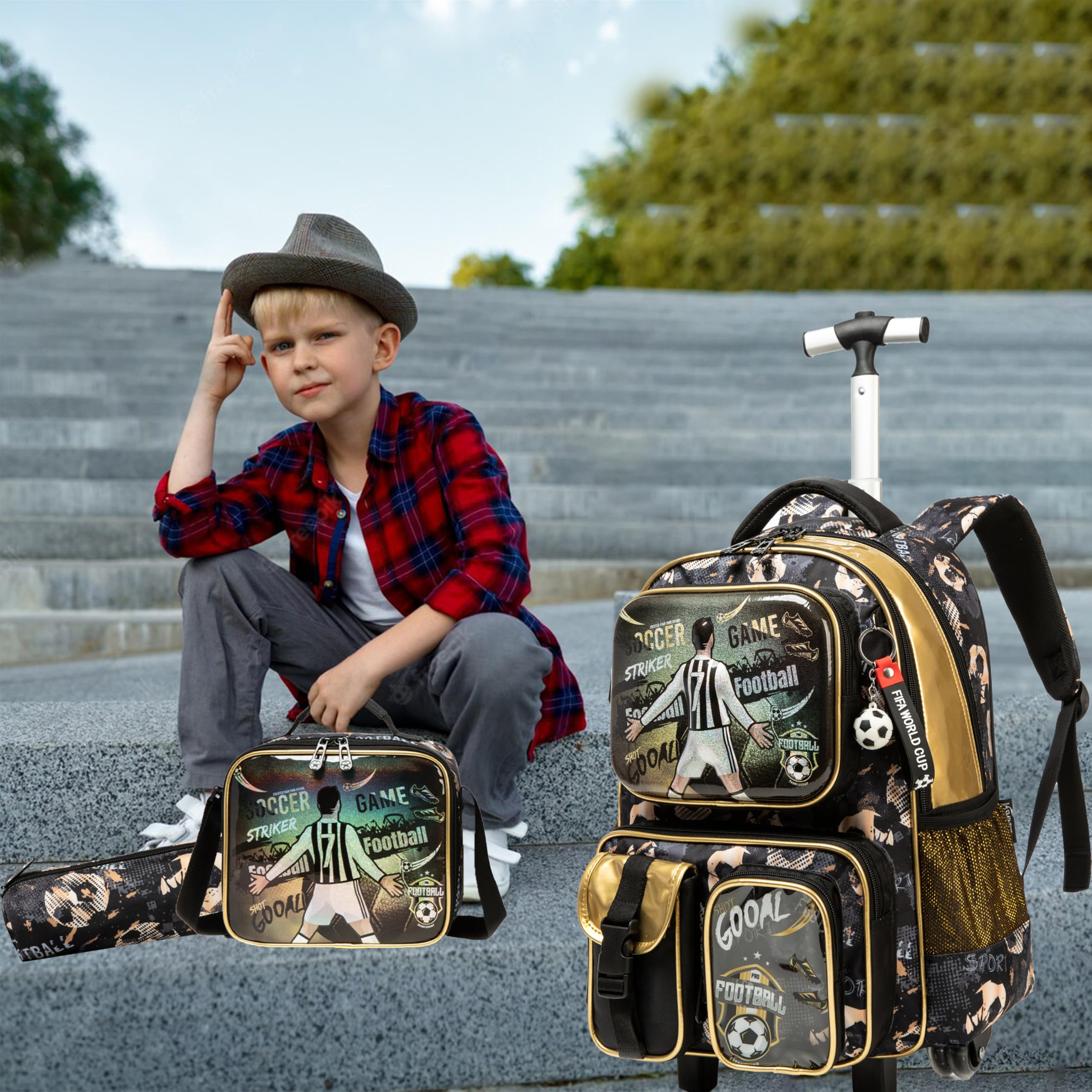 Mochila Escolar Enrollable para Niños 17” Bolsillos Multifunción