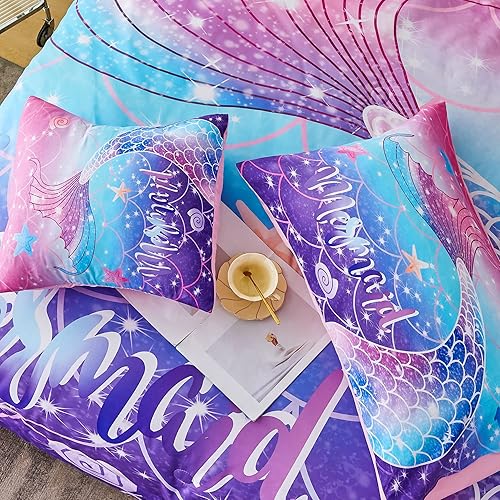Miniatura 5 de RYNGHIPY - Juego de edredón de sirena de 6 piezas, ropa de cama para niñas en una bolsa tamaño Queen, juego de cama con estampado de cola de sirena