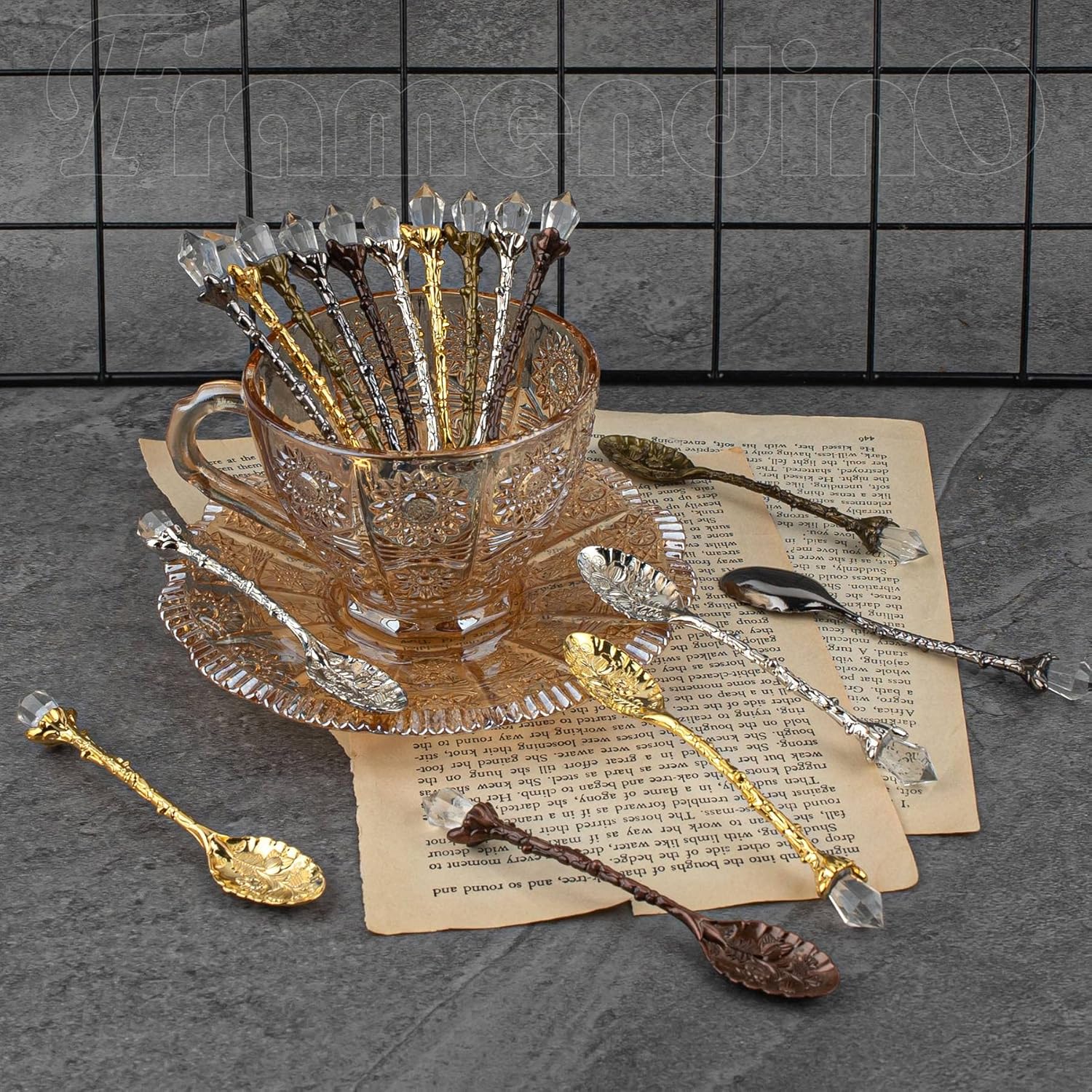 Framendino, 50 Pack Retro Coffee Spoons Vintage Crystal Alloy Tea for Home Kitchen Office