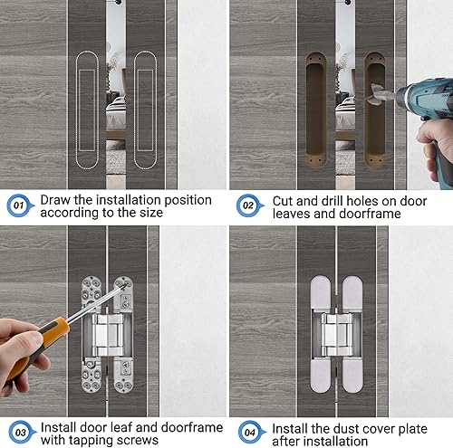 Miniatura 6 de Bisagras ocultas para puerta de 6 pulgadas (paquete de 2)  Bisagras invisibles ocultas para puerta secreta, bisagras de puerta secretas, bisagras