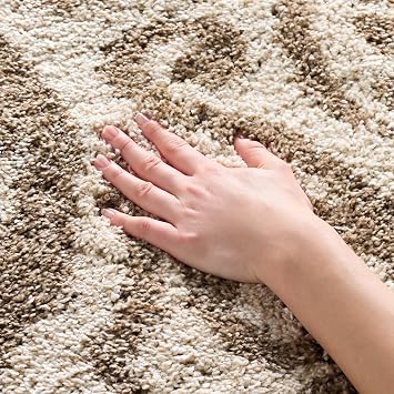 SAFAVIEH Florida Shag Collection Area Rug - 5'3" x 7'6", Cream & Beige, Damask Design, Non-Shedding & Easy Care, 1.2-inch Thi