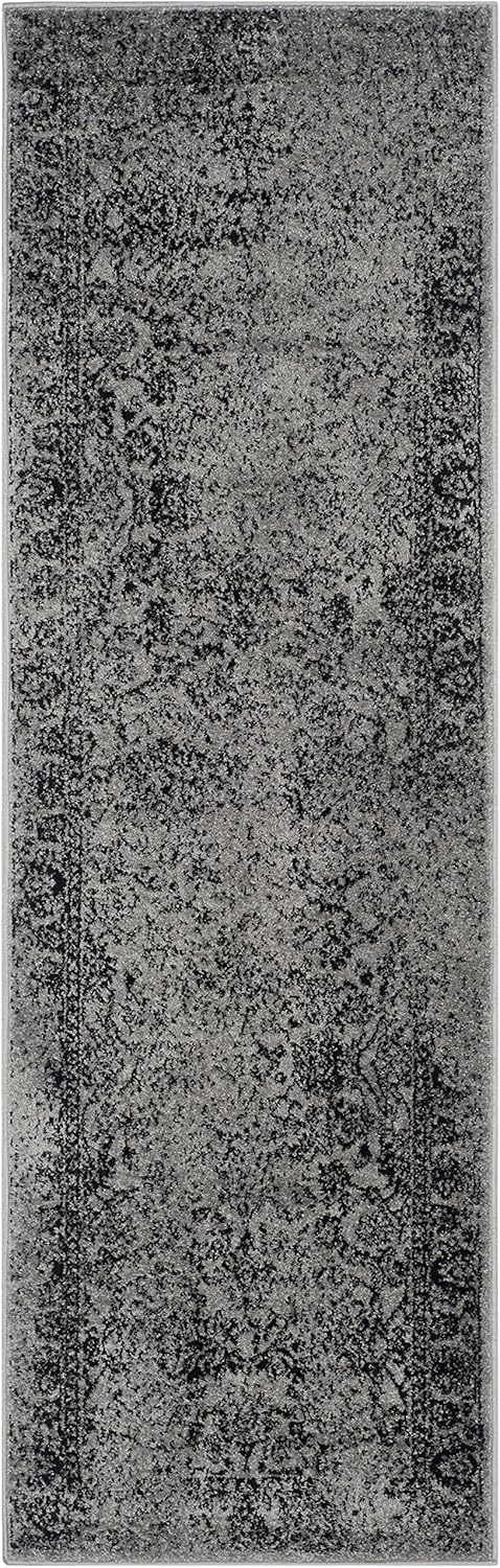 SAFAVIEH Adirondack Collection Runner Rug - 2'6" x 14', Grey & Black, Distressed Vintage Floral Design, Non-Shedding & Easy to Clean, Ideal for Hallway, Foyer, Entryway, Bedroom (ADR109B)