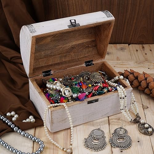 Miniatura 2 de Ajuny Joyero de madera con diseño de flor de mandala, baúl decorativo del tesoro de 9 x 6 pulgadas, pequeña caja organizadora de almacenamiento de