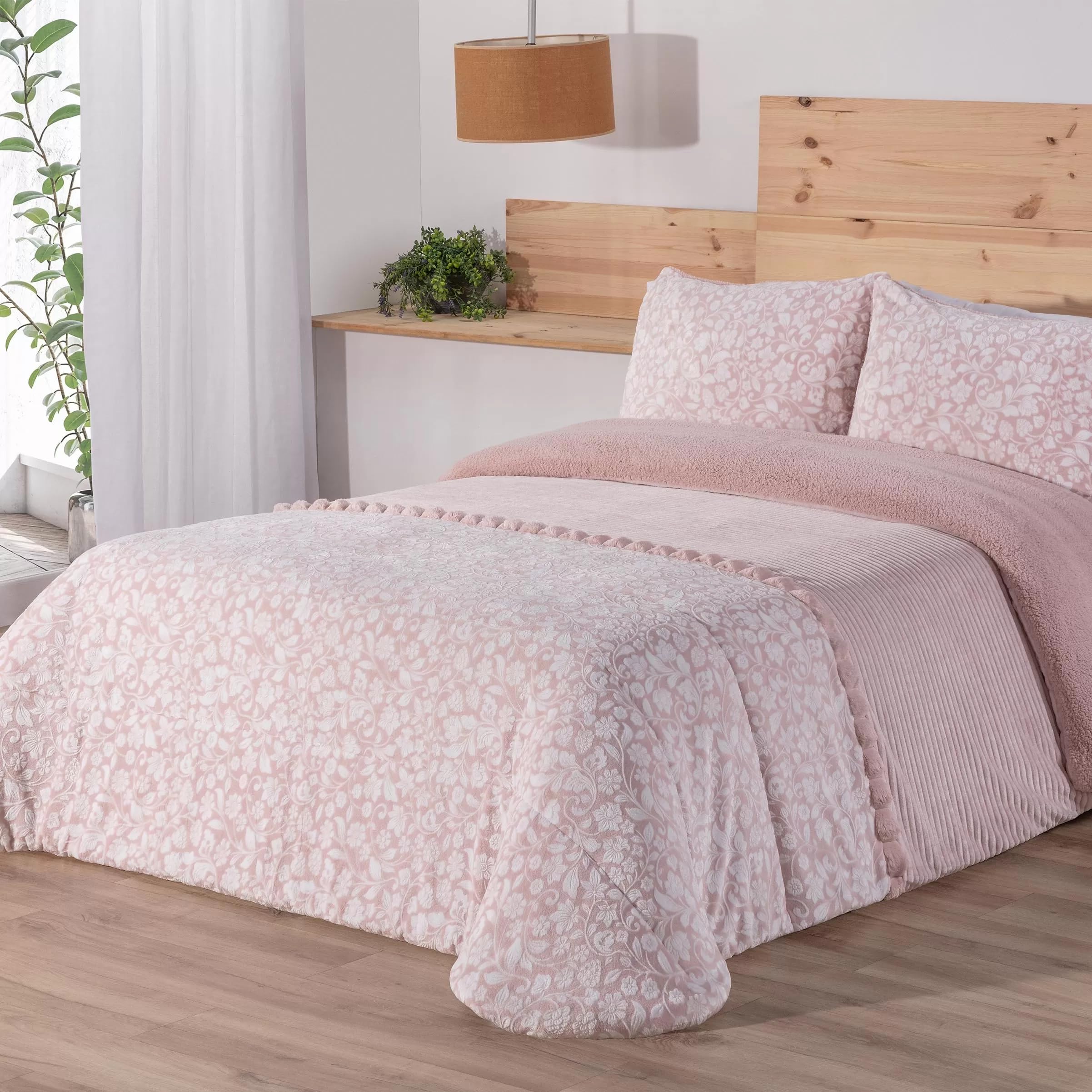 Edredón Sherpa Manterol DOKO 067 - Suave y Cálido con Reverso de Borreguito, Incluye Fundas de Cojín - Ideal para Invierno (135 CM)