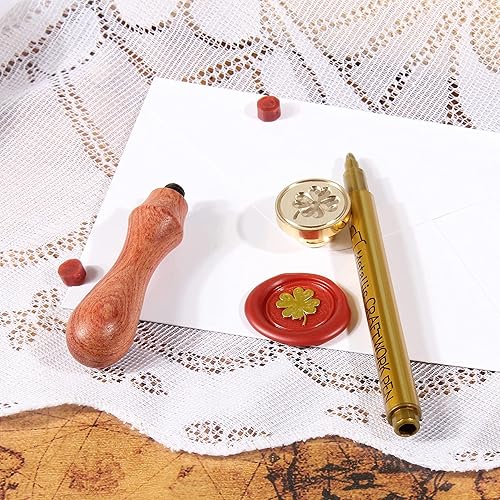 Miniatura 5 de Sello de cera de trébol de cuatro hojas, sello de trébol de la suerte, con mango de palisandro, 1 pulgada, sello distintivo de cera de sellado de