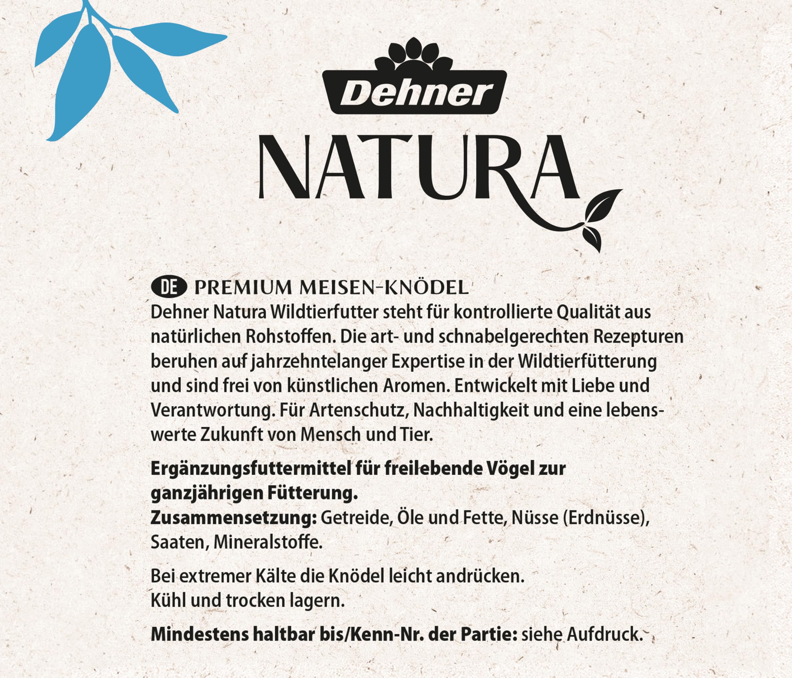 Dehner Natura Premium kule dla sikorki bez siatki, całoroczna karma dla dzikich ptaków, bogata w białko/energię, karma dla dzikich ptaków, 100 sztuk po 90 g (9 kg), karton z certyfikatem FSC