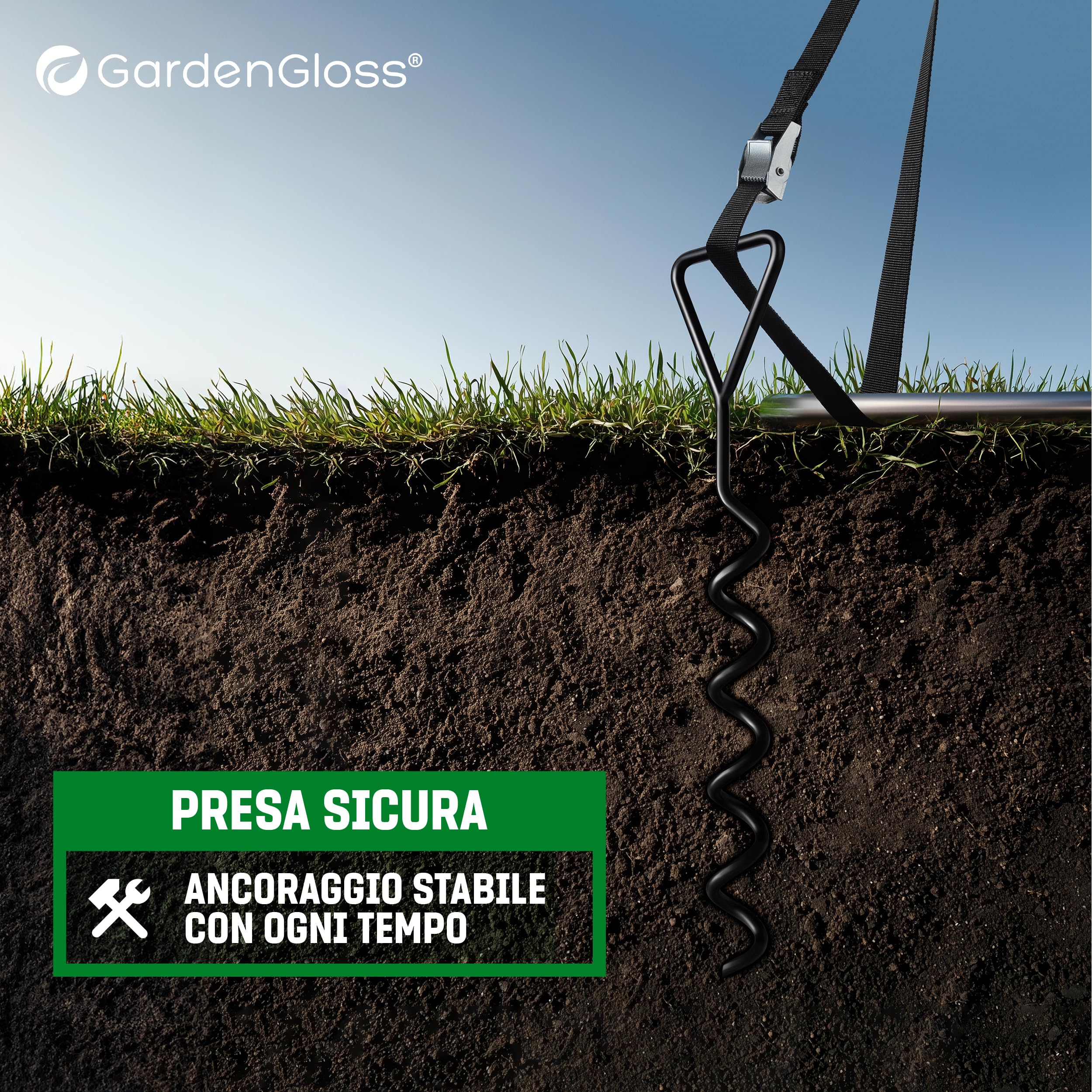 GardenGloss Set Di Ancoraggi Per Trampolino (4 Pezzi) - 40 Cm Ancoraggi Robusti Per Il Terreno Per Trampolino - Ancoraggi A Vite Per Un Fissaggio Sicuro Nel Terreno