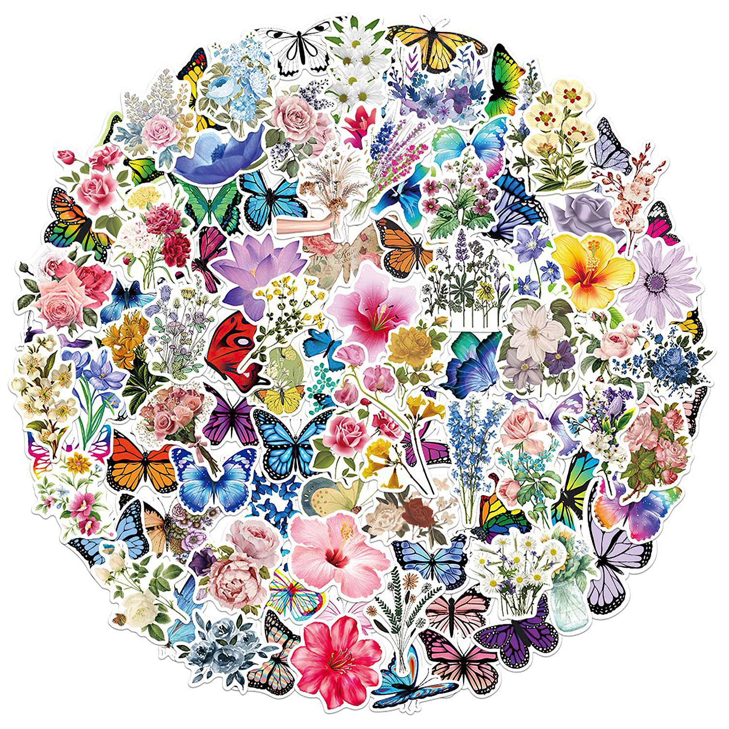 100 pegatinas de flores y mariposas, pegatinas de flores autoadhesivas, pegatinas de mariposa, pegatinas de vinilo, pegatinas impermeables para adolescentes y niñas, ordenador portátil
