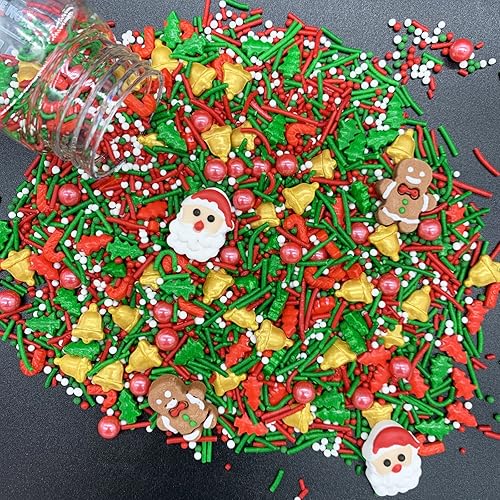 Miniatura 3 de Gránulos rojos y verdes de Papá Noel para decoración de pasteles, decoración de cupcakes, decoración de galletas, helados, celebraciones (3.5 onzas)