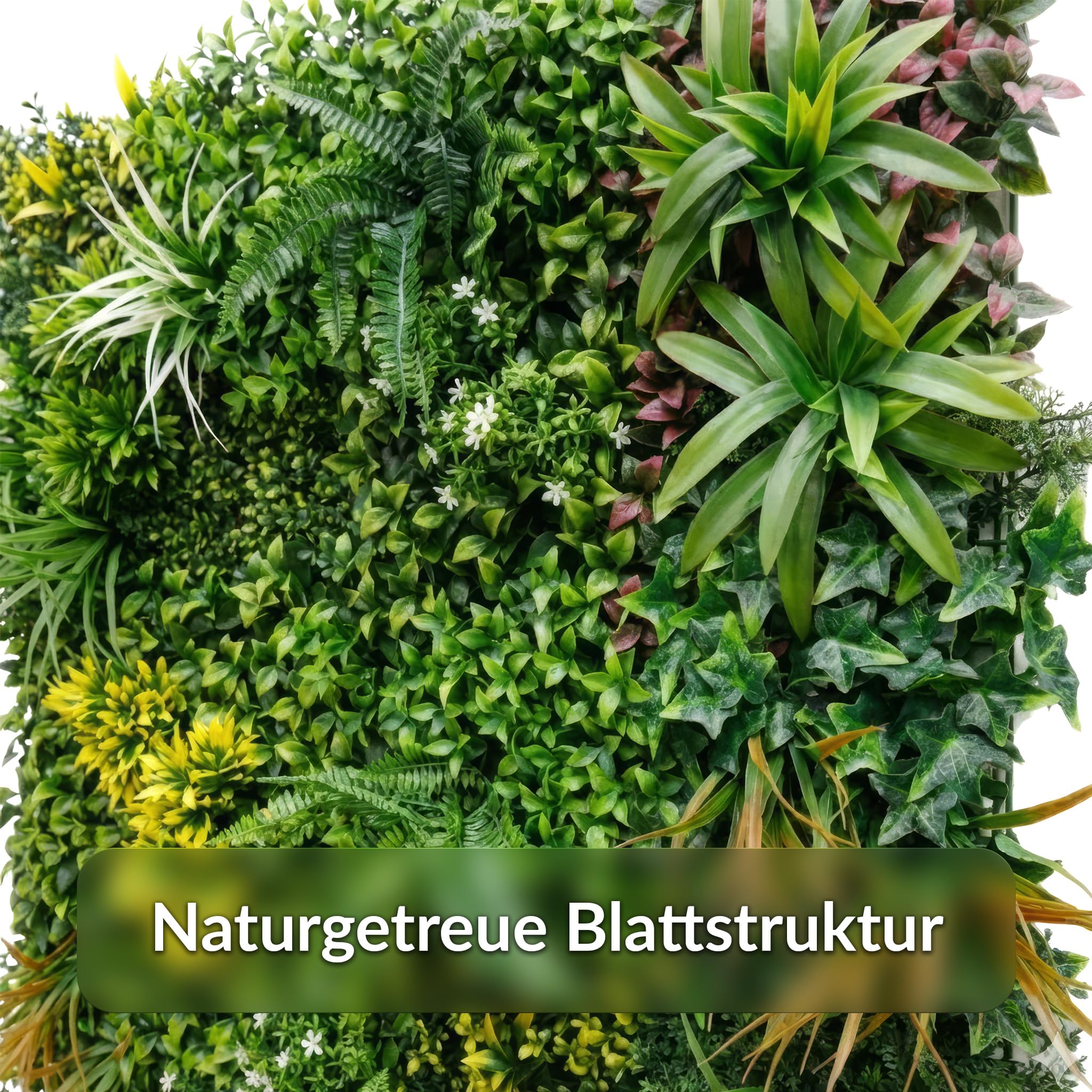 KARAT Ścianka na rośliny Spring Garden 100 x 100 cm, sztuczna ściana z systemem zatrzaskowym, wierna naturalna, bez pielęgnacji zielona ściana, do użytku wewnątrz i na zewnątrz