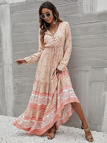 Miniatura 4 de Floerns Vestido largo de manga larga con cuello en V y estampado floral para mujer