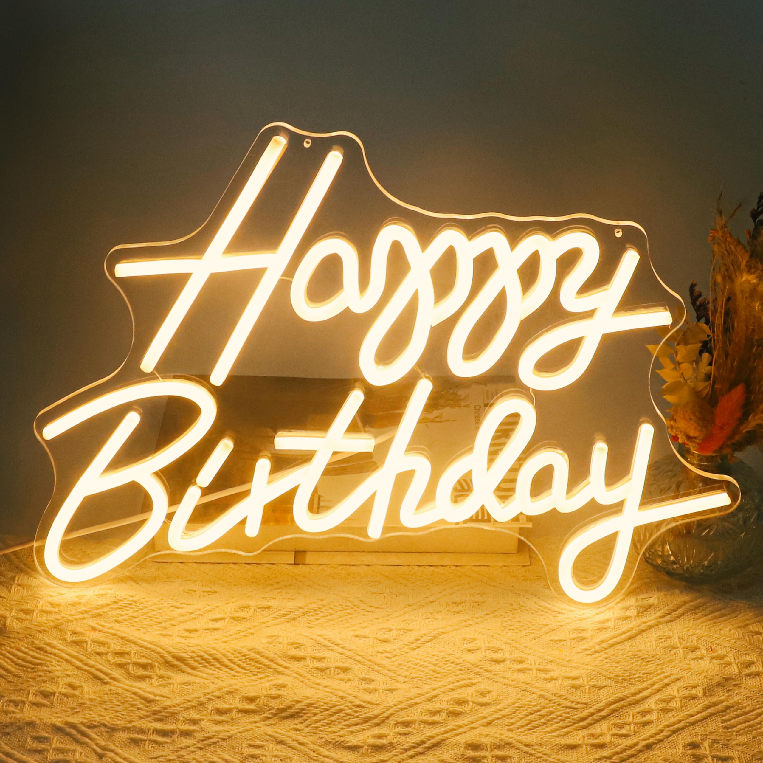 RumonZS Happy Birthday Neon Signs 41CM LED Sign Wall Decor Warm White Neon Lights Powered by USB for Happy Birthday Party Bedroom Party Supplies Bar Club Gamer Gifts