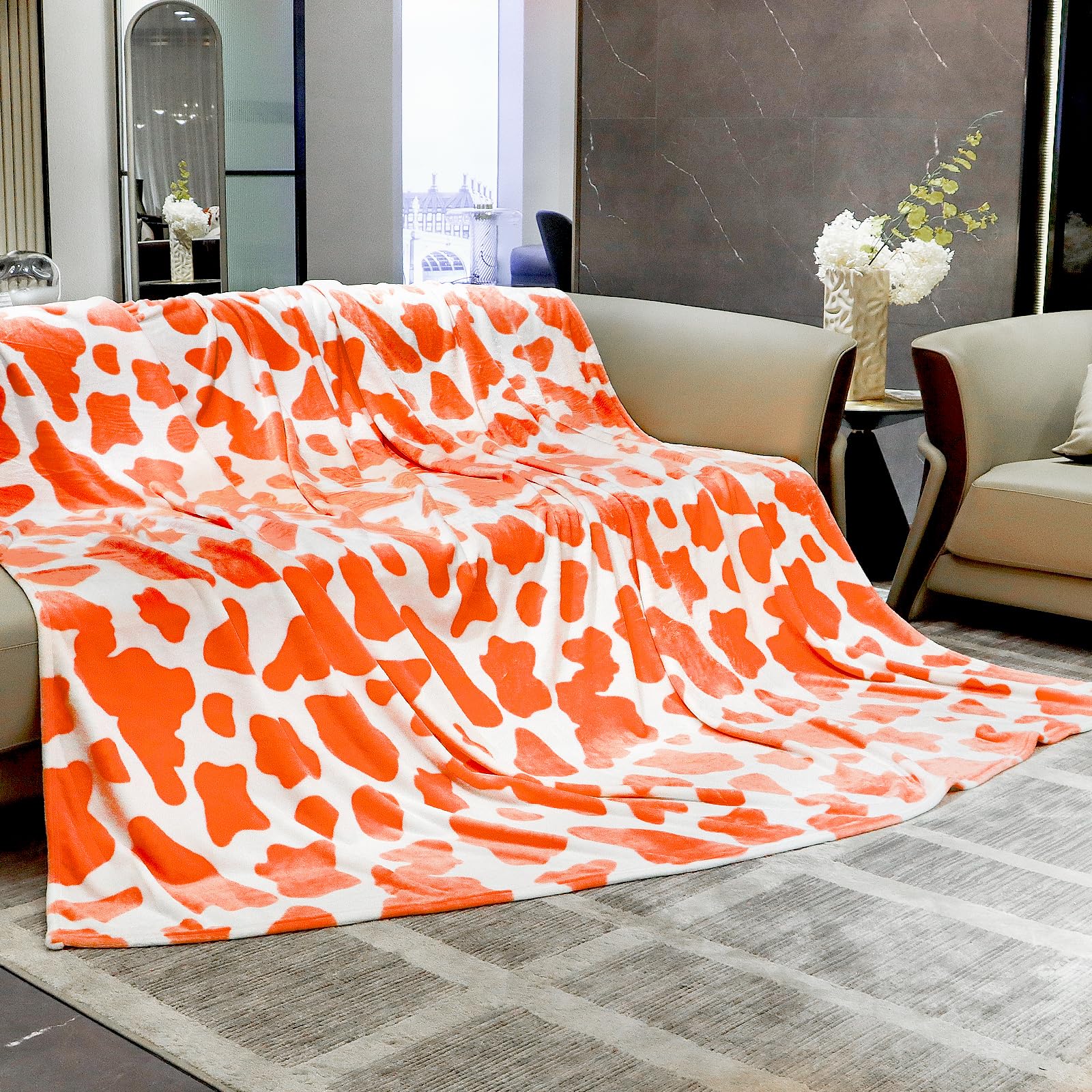 HSEEC Orange Blankets & Throws Queen Size Soft Fleece Blanket Throw Cozy Blanket for Bed Throw 90x90 inches — image 1