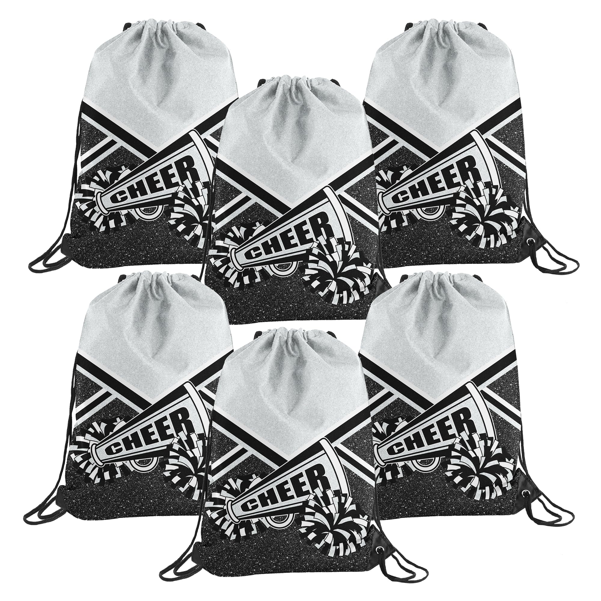 6 Pcs Cheer Drawstring Backpack Cheerleading Drawstring Bag Cheer Accessories Gifts for Cheerleaders (Silver)