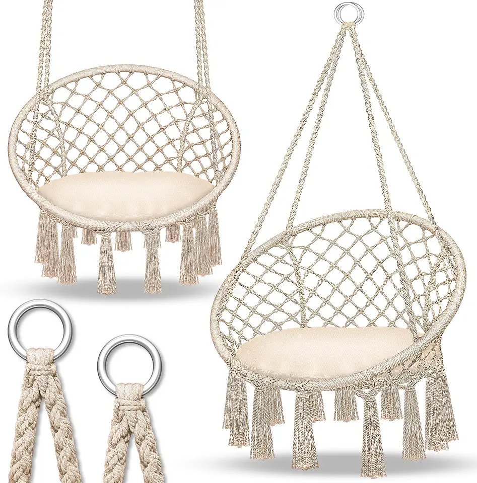 Hamacs design & mobilier jardin tendance 2026 : 50 idées Pinterest tillvex Hamac Chaise Suspendu 200kg | Chaise Relax à Franges - Intérieur et Extérieur | Ha