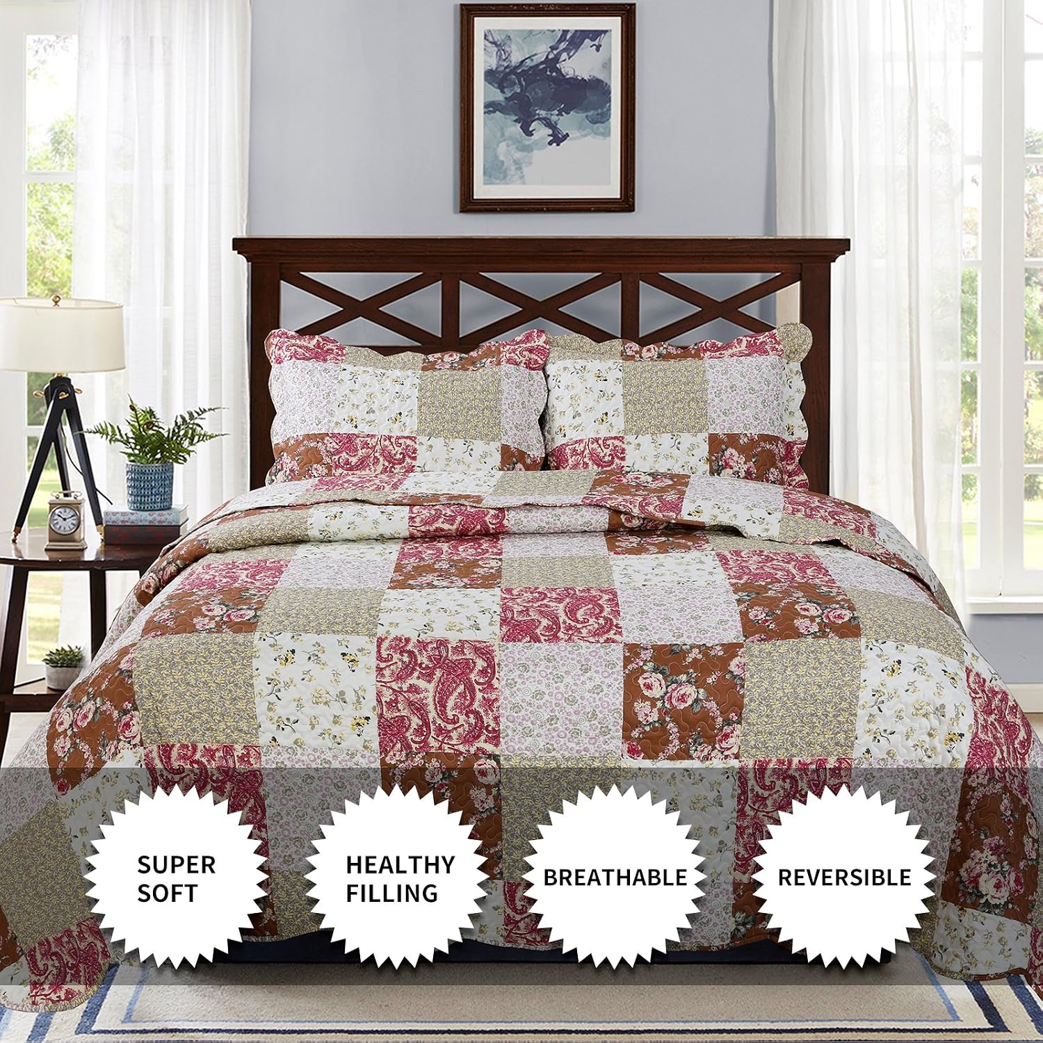 YESHOME Printed Quilt Set Patchwork Decorative Bedspread Coverlet - Twin 68" x 86"-Chic Story