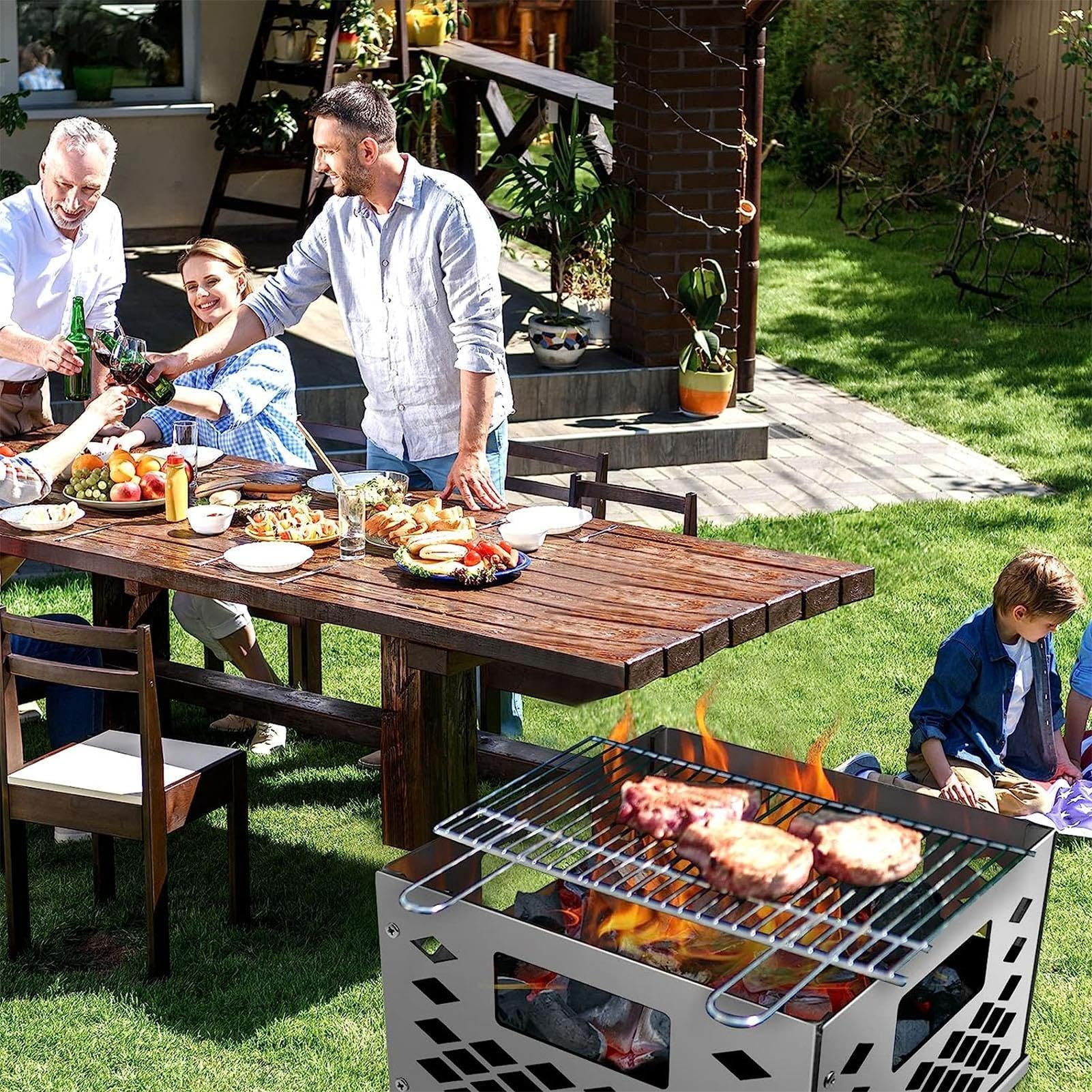 Holzkohlekorb Edelstahl quadratisch | BBQ Grill Zubehör | Herausziehbarer | Kohlekorb für Kombigrills | Saubere Ascheentsorgung & effizientes Grillen | Langlebig & hitzebeständig
