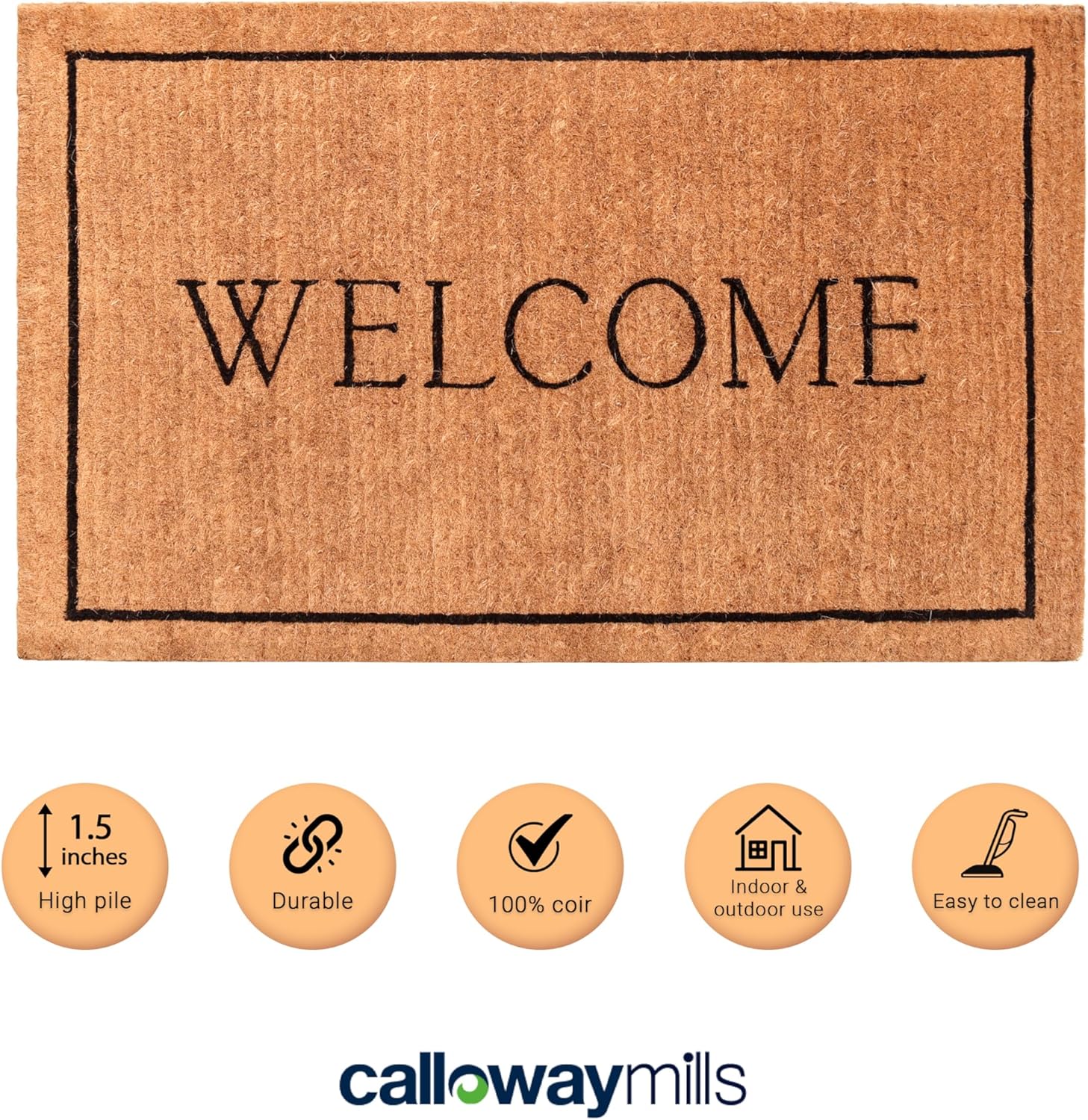 Calloway Mills AZ104812436 Welcome Border, 100% Coir Doormat, 24" x 36" x 1.50", Natural/Black