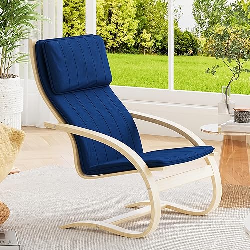 Miniatura 8 de OUTDOOR DOIT Mecedora para guardería con patas de madera maciza, silla planeadora para guardería con asiento acolchado de tela, sillón moderno para