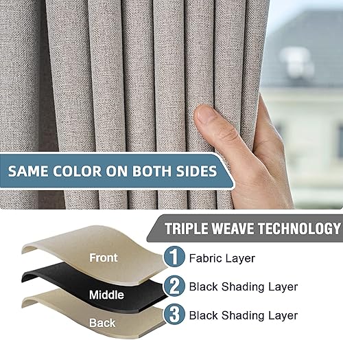 Miniatura 4 de Cortina opaca total de color blanco grisáceo, plisada de 84 pulgadas de largo, con textura de lino, con aislamiento térmico y ganchos, para puerta