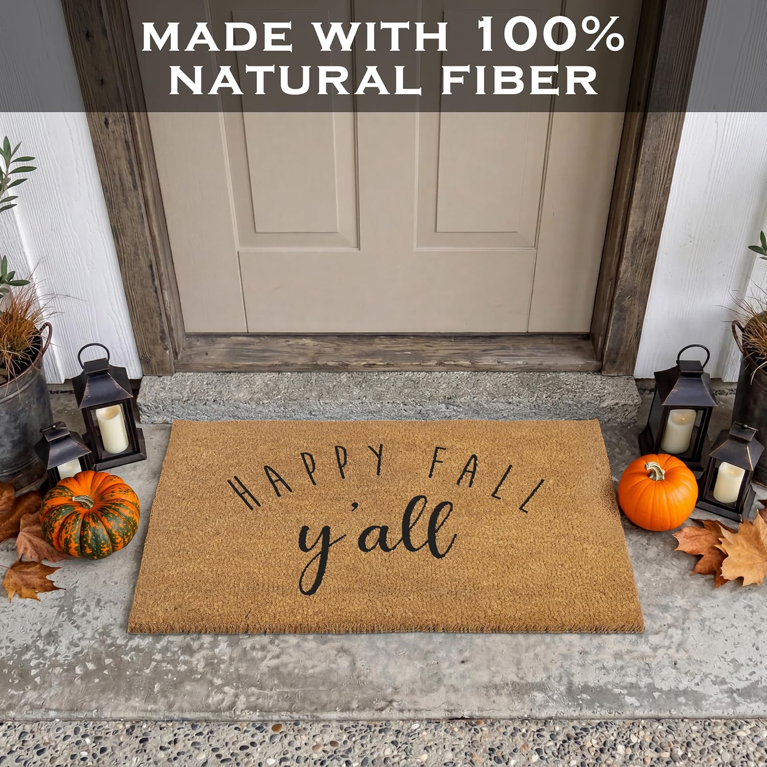 Happy Fall Y'all Doormat 30x17 Inches, Farmhouse Welcome Mat Coir