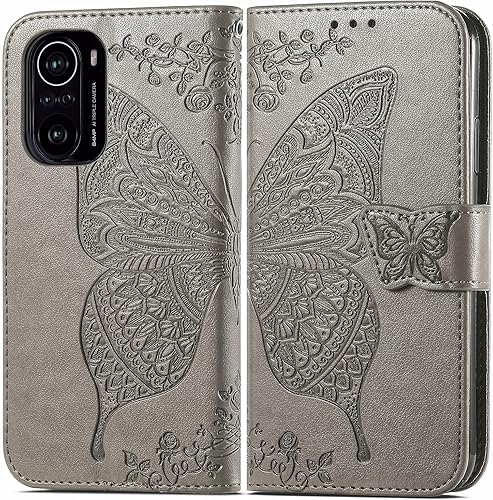 Miniatura 2 de ONV Wallet Case for Redmi K40  Redmi K40 Pro - Glitter Butterfly Embossed Leather Folio Case Magnet Card Slot Kickstand Wrist Strap +TPU Shell for