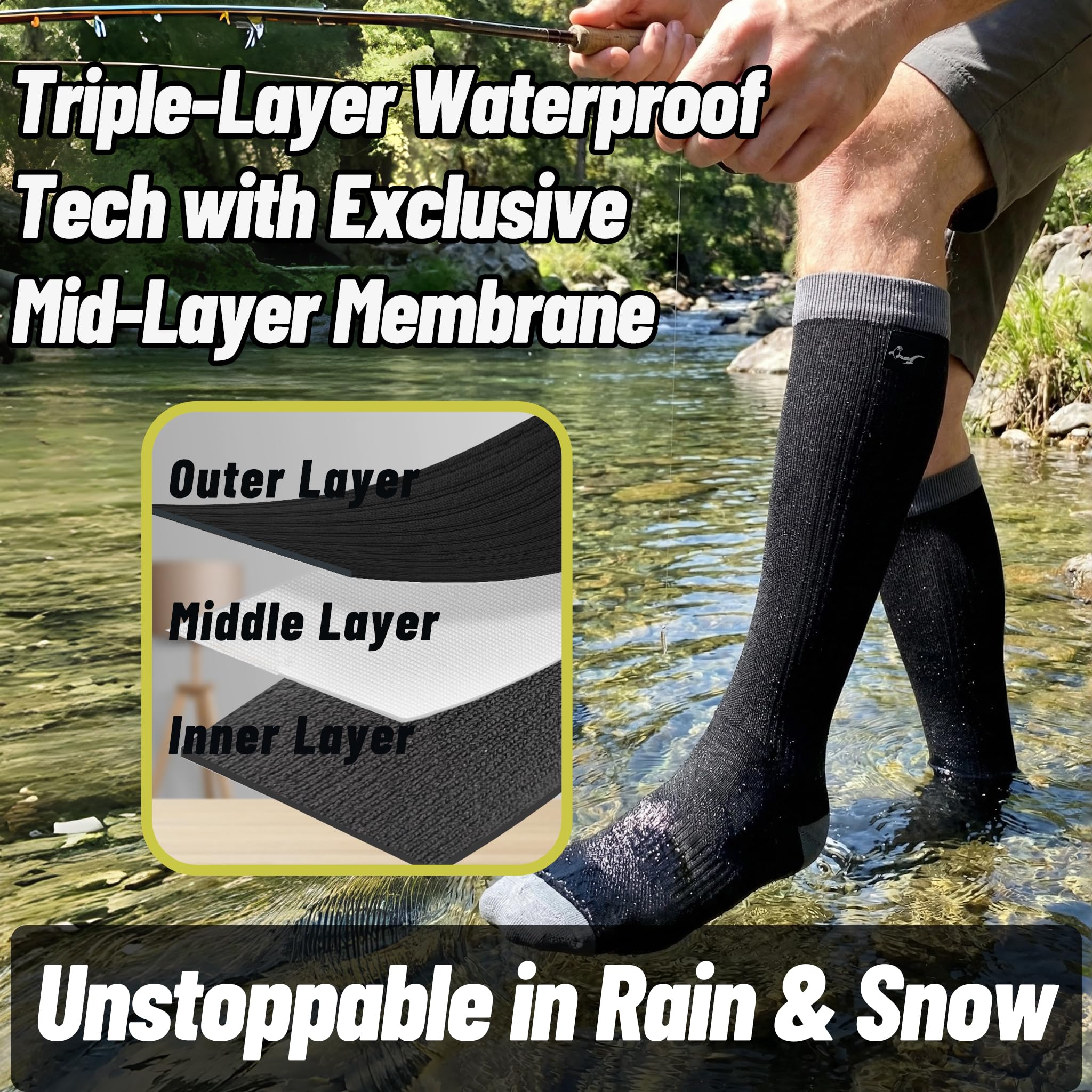 OTTERSHELL Chaussettes montantes imperméables pour homme et femme – Chaussettes d'aventure en plein air pour la randonnée, le vélo, le ski et la neige