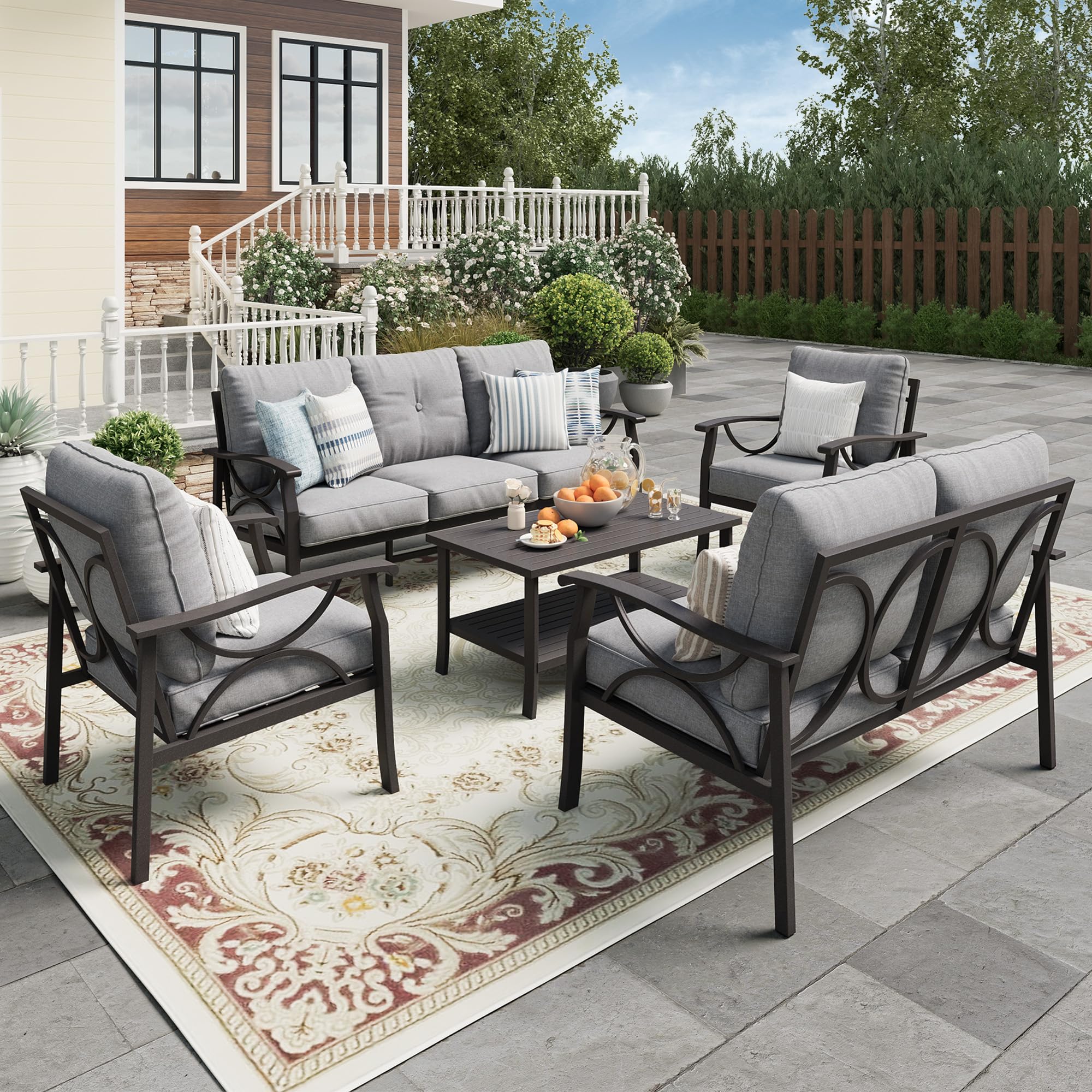 Photo 1 of *** PARTIAL SET *** Wisteria Lane 5-Piece Outdoor Patio Furniture Set, Outdoor Metal Sectional Furniture with Cushions, Outdoor Conversation Seating Set with Coffee Table for Balcony, Garden, Deck, Backyard, Grey