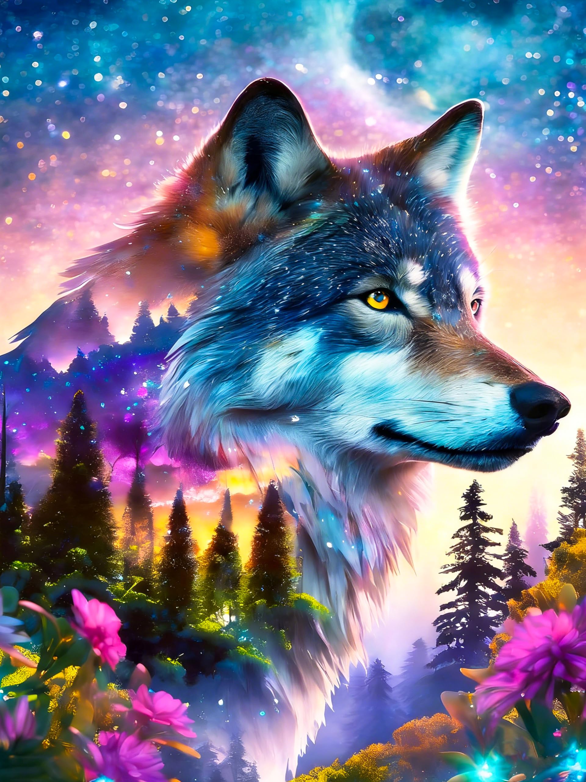 OkarinaArt Diamond Art Kits Adults Wolf, DIY 5D Diamond Painting Kit for Adults, Forest Full Round Drill Gem Art Dots Beginners, Perfect for Home Wall Decor 12X16 Inch
