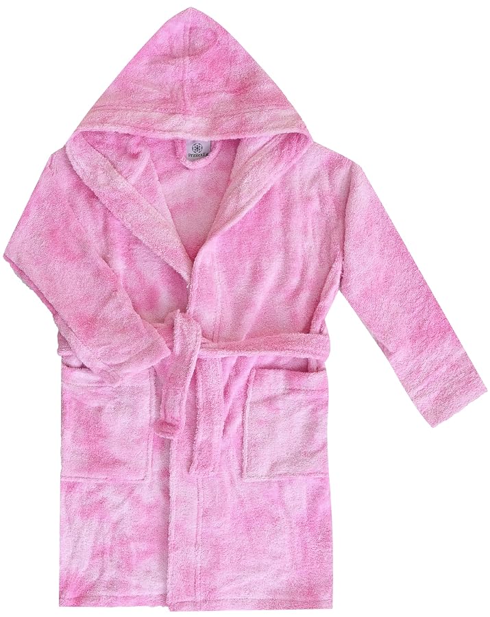 Kids Tie-Dye Hooded Cotton Bathrobe - Ultra Absorbent & Soft Skin-Friendly Spa Robe - Vibrant Colors for Bath, Pool & Beach. (TD ROSE)