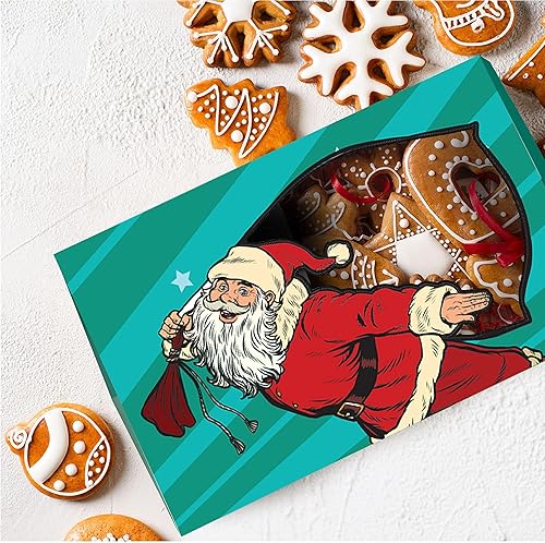 Miniatura 7 de easykart labels 12 cajas de regalo de galletas navideñas para panadería (8.75 x 5.75 x 2.75 pulgadas) en 3 diseños, patrones coloridos con ventana
