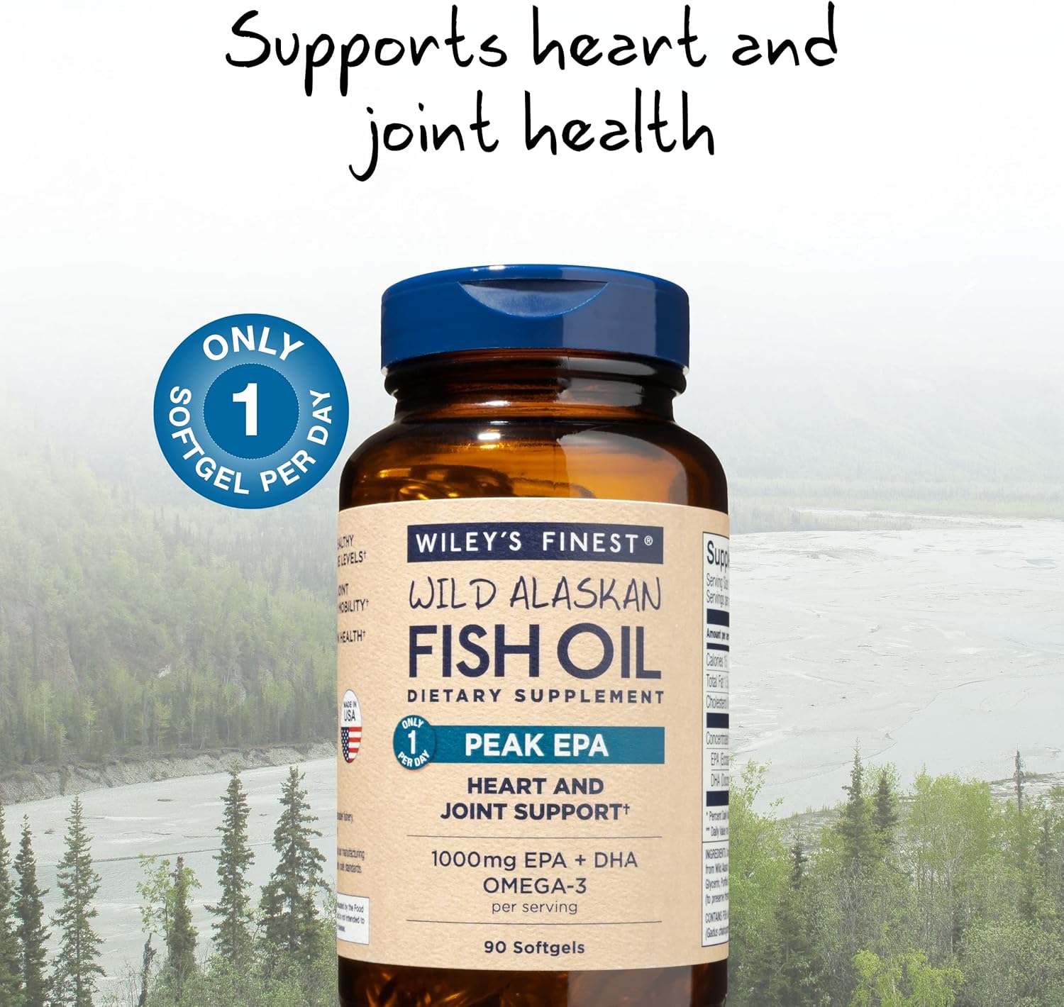Wiley's Finest Wild Alaskan Fish Oil Peak EPA - Triple Strength Peak EPA and DHA - 1000mg Omega-3s, SQF-Certified - 90 Softgels (90 Servings) : Health & Household