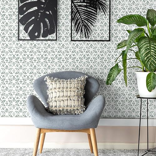 Miniatura 7 de MelunMer Papel tapiz de contacto verde para despegar y pegar, papel de contacto bohemio para armarios, papel tapiz autoadhesivo extraíble para