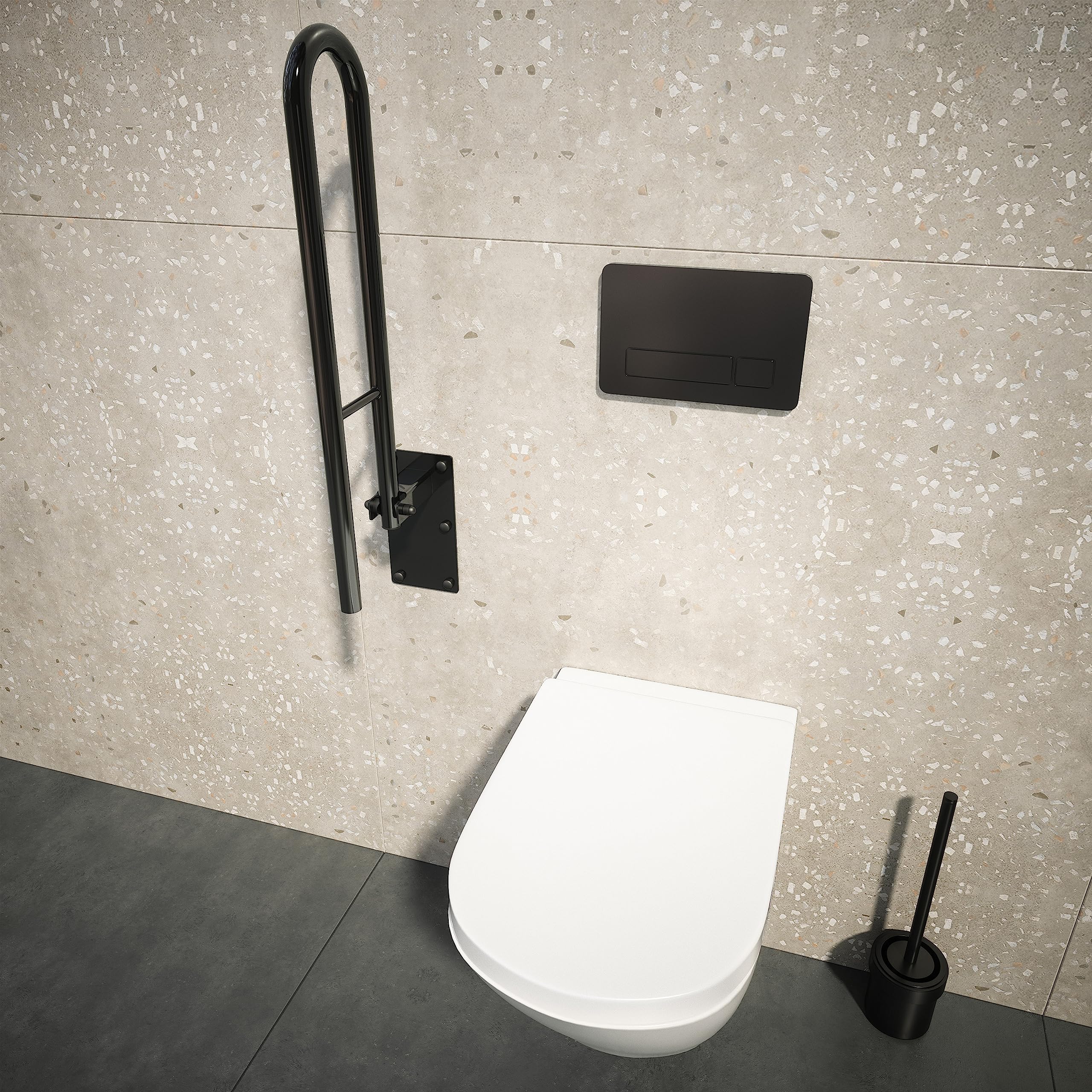 Aquabad® Barra de Apoyo abatible de acero, negro, 60 cm