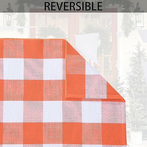 Miniatura 8 de Alfombra de cuadros naranja y blanco, 28 x 43 pulgadas, tapete decorativo de algodón lavable a mano tejido a mano para puerta, tapete de otoño para