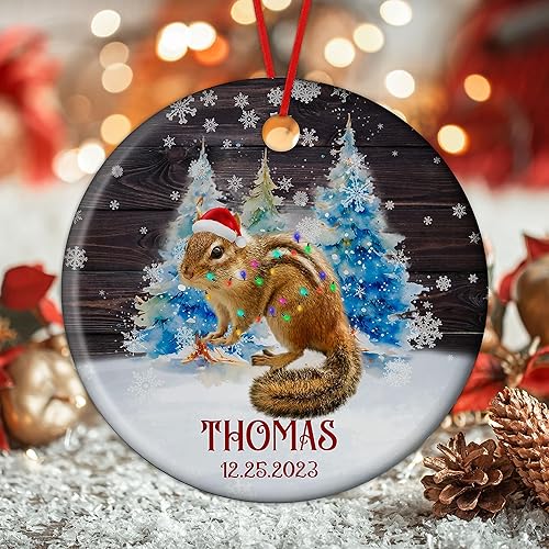 Miniatura 2 de Prezzy Regalos de ardilla, adornos de Navidad personalizados con nombre y fecha, adorno personalizado en forma de círculo, regalo de feliz Navidad