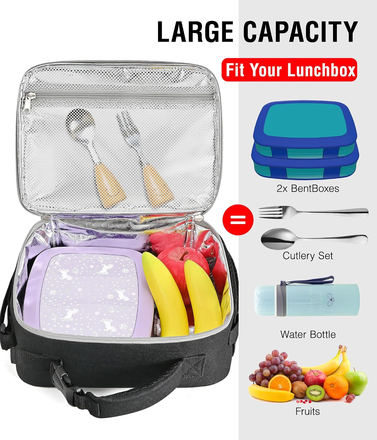 Boys Lunch Box,Kids Spider Insulated Lunch Bag with Water Bottle Holder&Shoulder Strap,School Thermal Cooler Lunchbox for Boys Teens