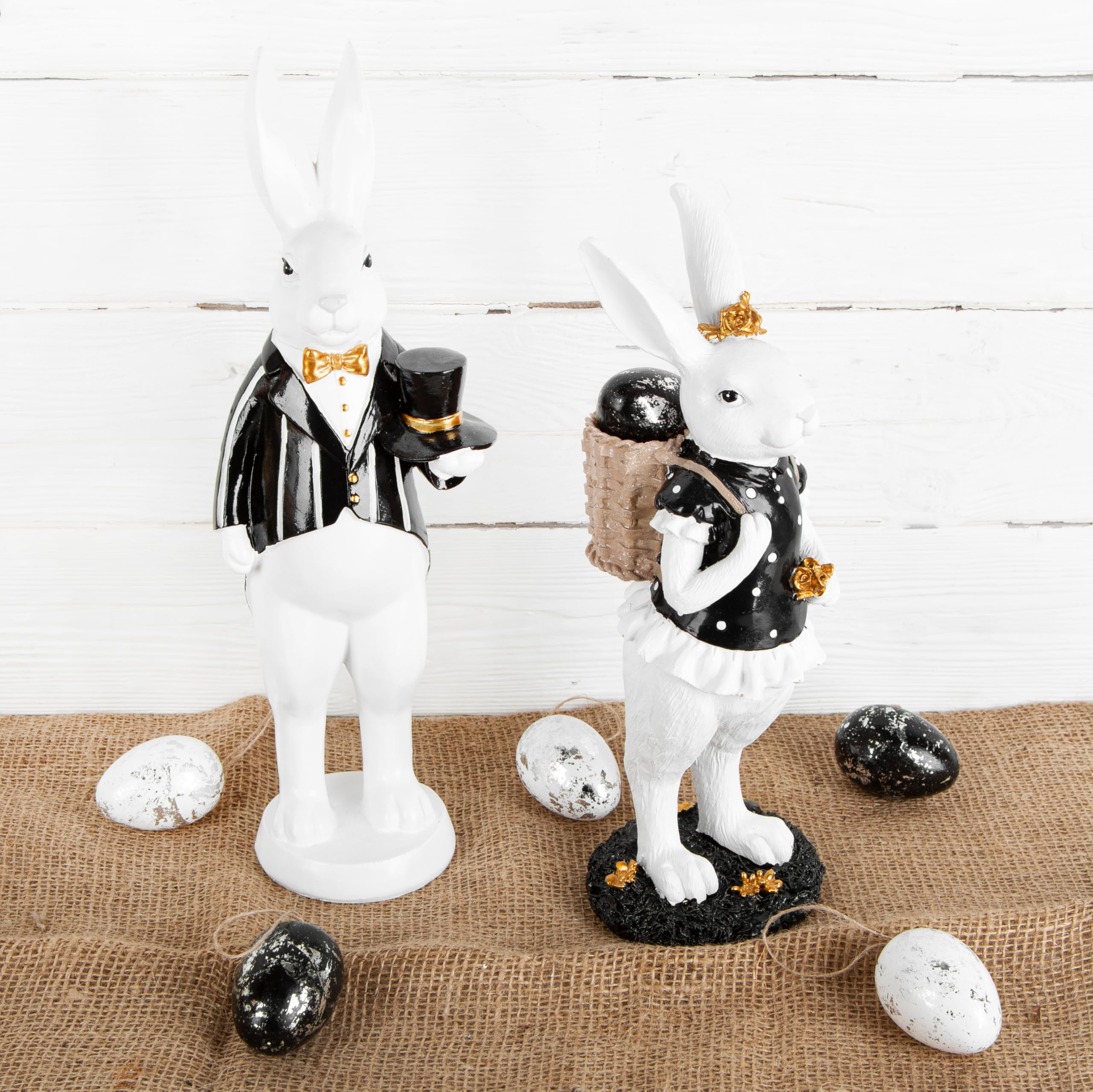 Set Di 2 Coniglietti Pasquali Bianchi In Resina – Sullivans – Altezza 12,7 Cm E 17,8 Cm – Decorazione Primaverile