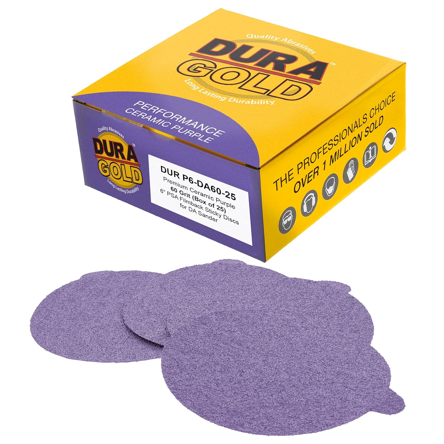 Dura-Gold Premium 1500 Grit 6" PSA Purple Film Ceramic Sanding Discs, Box of 50 - Self Adhesive Stickyback Sandpaper for DA & Random Orbital Sanders - Abrasive Sand Auto Paint, Metal, Wood Woodworking