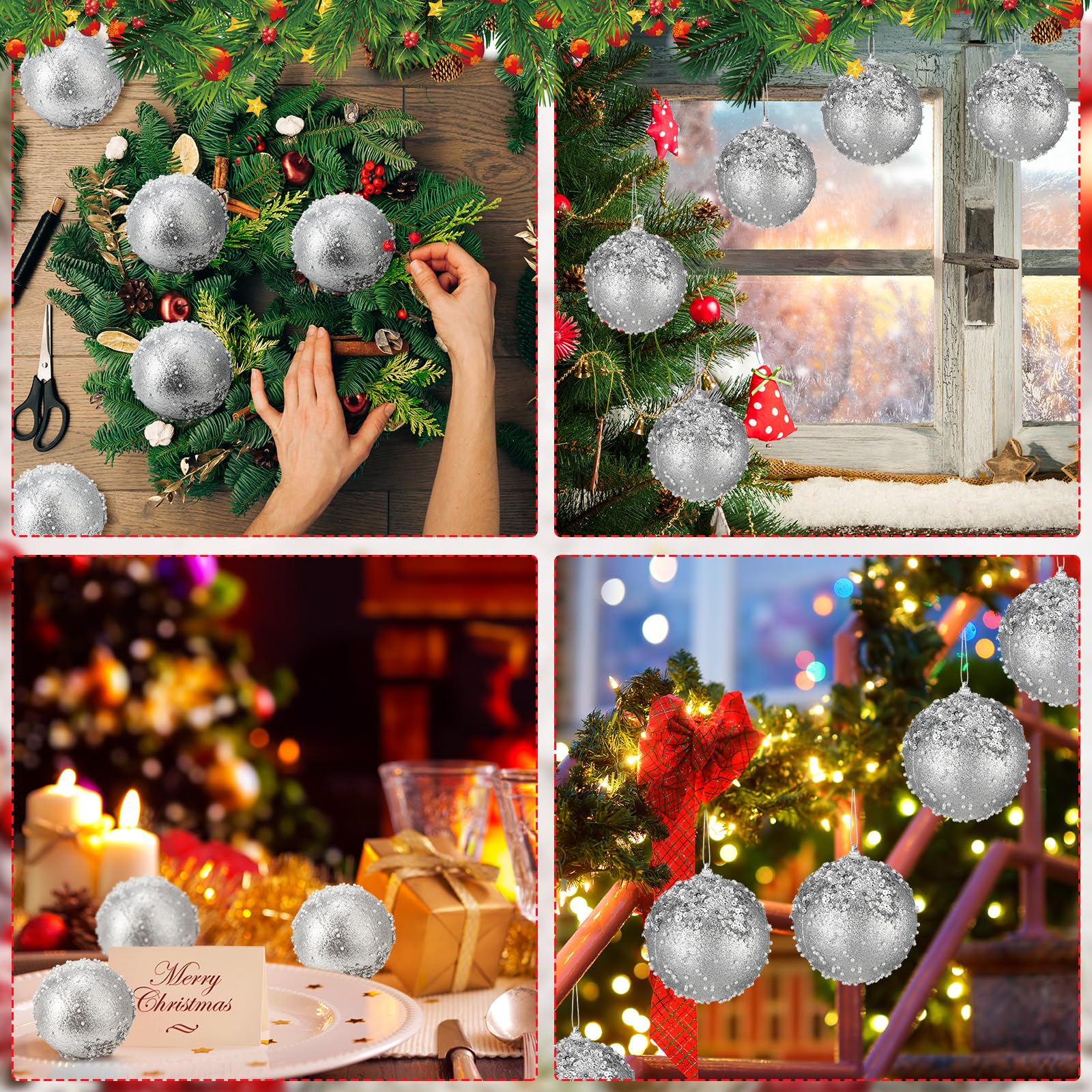 Vercraft Juego de 12 bolas de Navidad de 3 pulgadas, bolas de lentejuelas con purpurina, bolas de árbol de Navidad, inastillables, decorativas, juego de bolas colgantes de Navidad para decoración