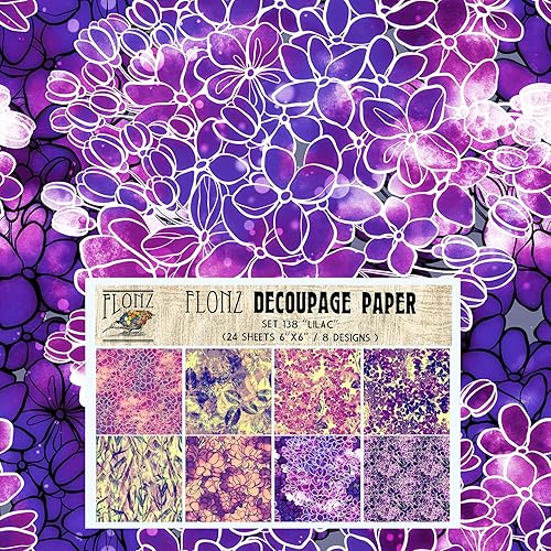 Vista 2 de Paquete de papel para decoupage (24 hojas 15x15 cm) Flores de verano Flores silvestres FLONZ Papel con patrón sin costuras estilo vintage