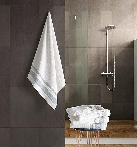 Miniatura 6 de Juego de 2 toallas de baño de algodón turco de lujo, XL (30 x 56), suaves, absorbentes, de secado rápido, duraderas, elegantes toallas de baño beige