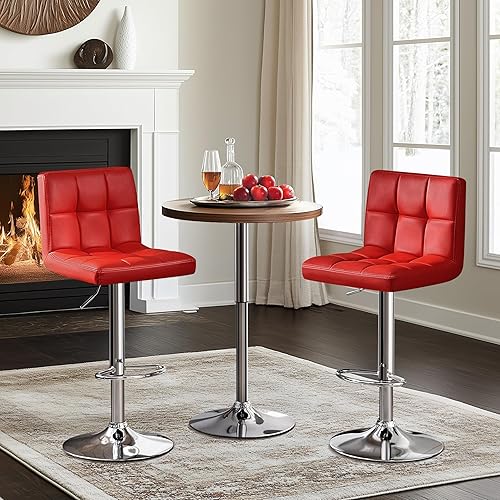 Miniatura 5 de Yaheetech Bar Stools Set of 2, Adjustable PU Leather Swivel Barstools, Modern Counter Stools with Back and Footrest, Counter Height Barstools for